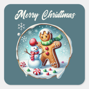 Frohe Weihnachtsgingerbrot fügen Text Quadratischer Aufkleber