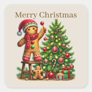 Frohe Weihnachtsgingerbrot fügen Text Quadratischer Aufkleber