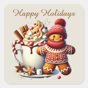 Frohe Weihnachtsgingerbrot Kakao hinzufügen Text Quadratischer Aufkleber