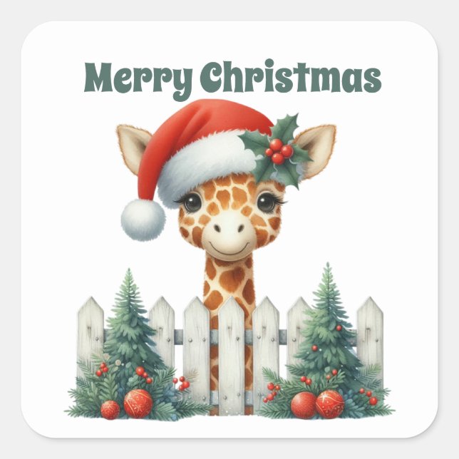 Frohe Weihnachtsgiraffe Urlaub Quadratischer Aufkleber (Vorderseite)