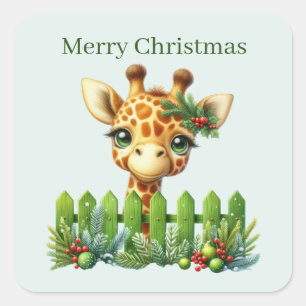 Frohe Weihnachtsgiraffe Urlaub Quadratischer Aufkleber