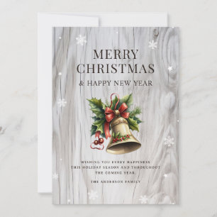 Frohe Weihnachtsglocke Holly Snowflake Rustikal Feiertagskarte