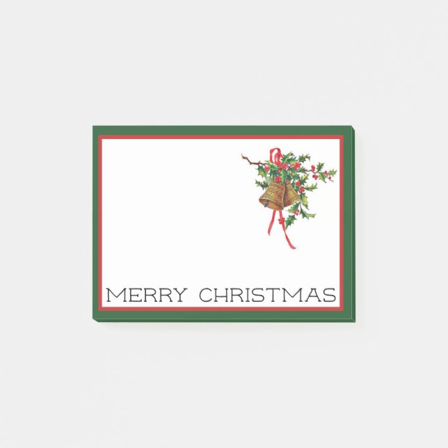 Frohe Weihnachtsglocken und Holly Post-It-Notes Post-it Klebezettel (Vorderseite)