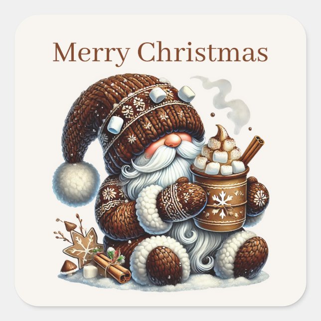 Frohe Weihnachtsgnome fügen Text Quadratischer Aufkleber (Vorderseite)