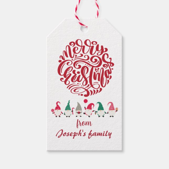 Frohe Weihnachtsgnome Geschenkanhänger (Vorderseite)