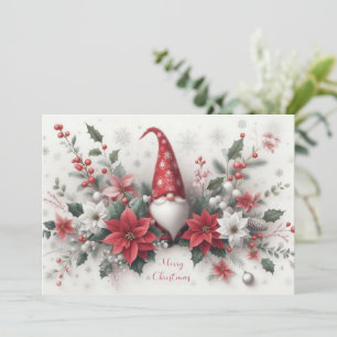 Frohe Weihnachtsgnome und Poinsettias Feiertagskarte
