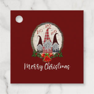 Frohe Weihnachtsgnomen Rot, Rustikal, Kariert, Tre Geschenkanhänger