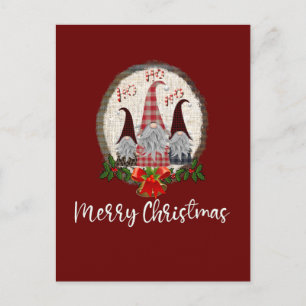 Frohe Weihnachtsgnomen Rot, Rustikal, Kariert, Tre Postkarte