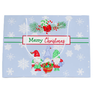 Frohe Weihnachtsgnomen Snowflakes Blue Background Große Geschenktüte