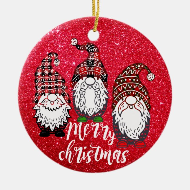 Frohe Weihnachtsgnomes Buffalo Kariert Gnome Keramik Ornament (Vorne)