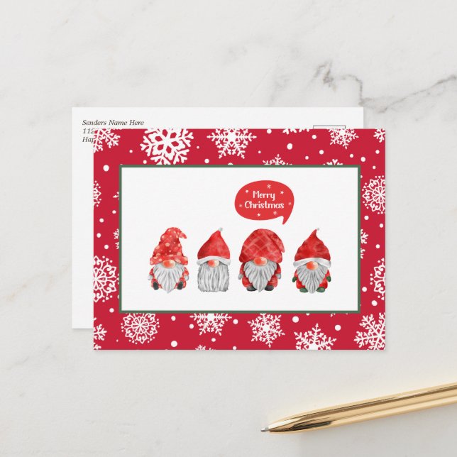 Frohe Weihnachtsgnomes Feiertagspostkarte (Vorderseite/Rückseite Beispiel)