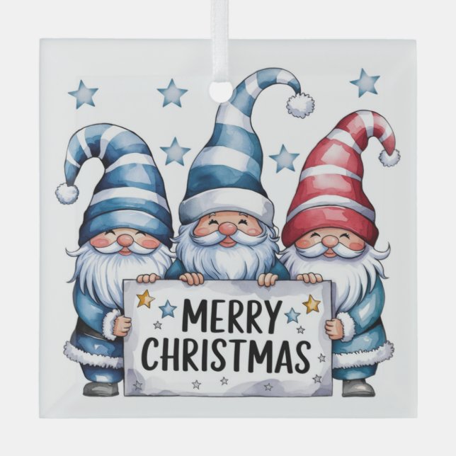Frohe Weihnachtsgnomes Ornament Aus Glas (Vorderseite)