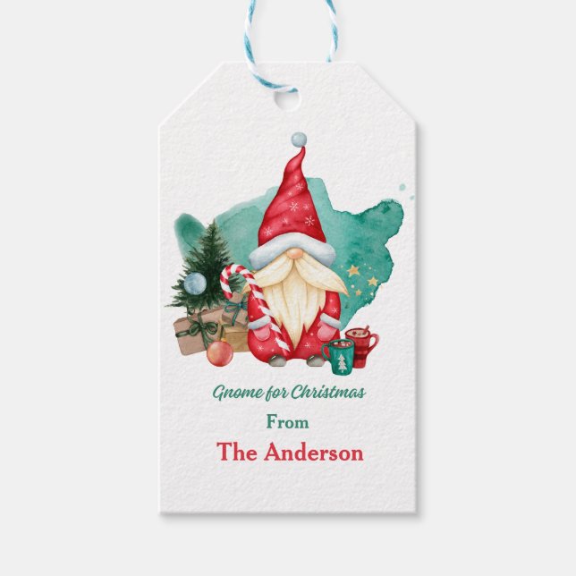 Frohe Weihnachtsgnomes Personalisiert Geschenkanhänger (Vorderseite)
