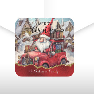 Frohe Weihnachtsgnomes Red Vintag Truck Custom Quadratischer Aufkleber