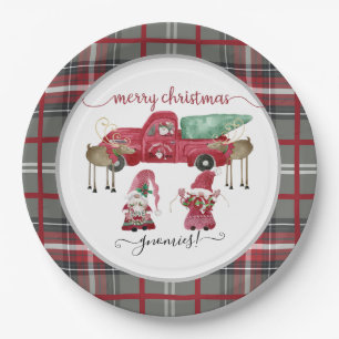 Frohe Weihnachtsgnomies Gnome Red Kariert Watercol Pappteller