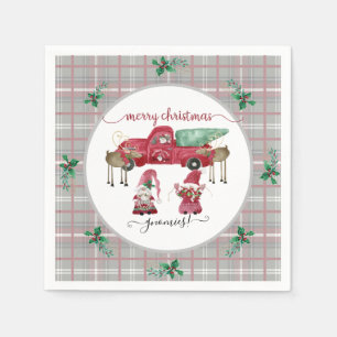 Frohe Weihnachtsgnomies Gnome Red Truck Tree Farm Serviette