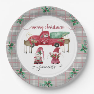 Frohe Weihnachtsgnomies Gnome Tree Farm Wasserfarb Pappteller