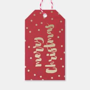 Frohe Weihnachtsgold und roten Konfetti Geschenkanhänger
