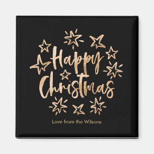 Frohe Weihnachtsgold und schwarzer Kühlschrankmagn Magnet