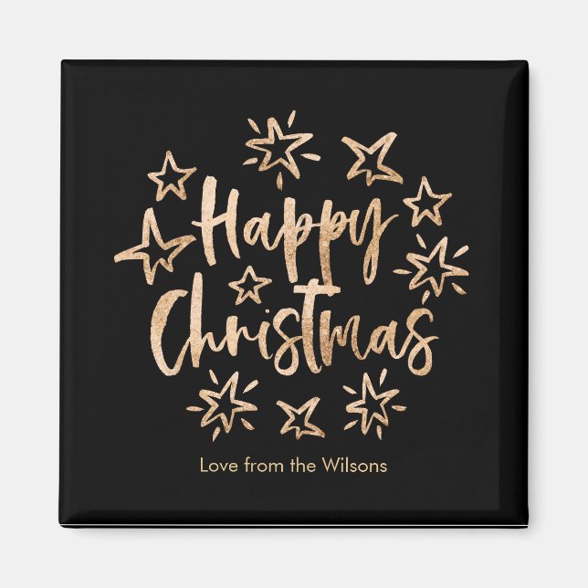Frohe Weihnachtsgold und schwarzer Kühlschrankmagn Magnet (Vorne)