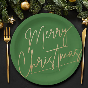Frohe Weihnachtsgolden auf Grün Pappteller