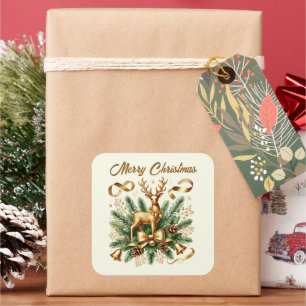 Frohe Weihnachtsgoldene Rentiere fügen Text Quadratischer Aufkleber