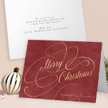 Frohe Weihnachtsgoldskript rot elegant Nicht-Foto Feiertagskarte<br><div class="desc">Elegante Vintage klassische Imitate Gold-Skript einfachen Text und Signatur personalisierte rote nicht-Foto gefaltete Urlaubskarte.</div>