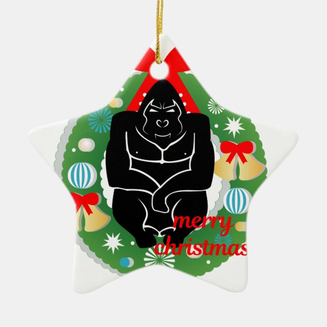 Frohe Weihnachtsgorilla Keramikornament (Vorne)