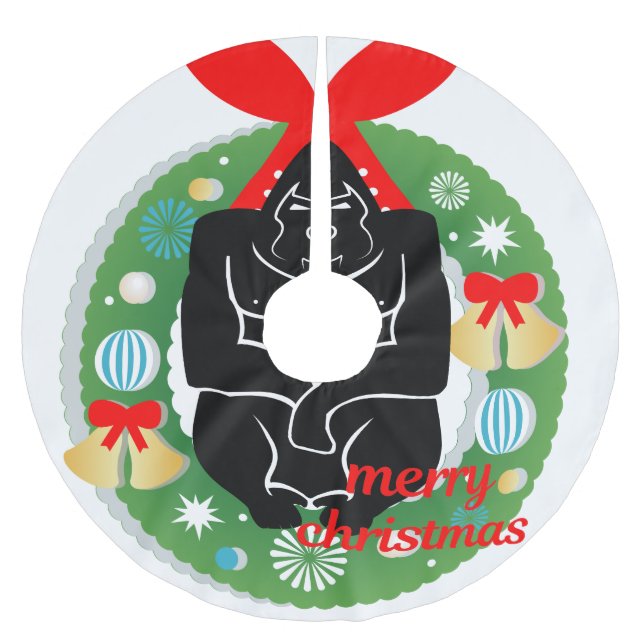 Frohe Weihnachtsgorilla-Rock Polyester Weihnachtsbaumdecke (Vorderseite)