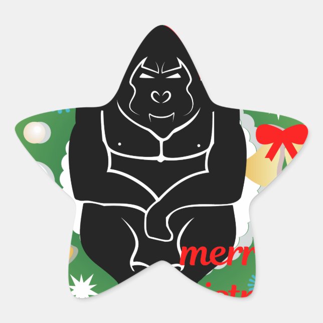 Frohe Weihnachtsgorilla Stern-Aufkleber (Vorderseite)