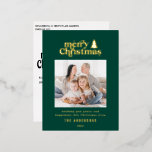 Frohe Weihnachtsgrafik Foto Foil Folien Feiertagspostkarte<br><div class="desc">Einfachste Weihnachts Grafik Typografie Foto Urlaubskarte. Mit modernem handgezeichneten Text und Bäumen.</div>