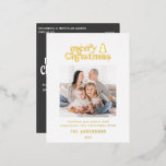 Frohe Weihnachtsgrafik Foto Foil Folien Feiertagspostkarte<br><div class="desc">Einfachste Weihnachts Grafik Typografie Foto Urlaubskarte. Mit modernem handgezeichneten Text und Bäumen.</div>