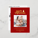 Frohe Weihnachtsgrafik Foto Foil Folien Feiertagspostkarte<br><div class="desc">Einfachste Weihnachts Grafik Typografie Foto Urlaubskarte. Mit modernem handgezeichneten Text und Bäumen.</div>