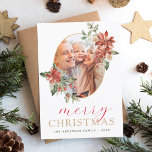 Frohe Weihnachtsgrün Foto Holiday Feiertagspostkarte<br><div class="desc">Rustikaler Winter Frohe Weihnachtsfoto-Karte mit Holiday Floral Weiße Blume,  Grün und Red Poinsettia Blume mit einem einfachen Hintergrund.</div>