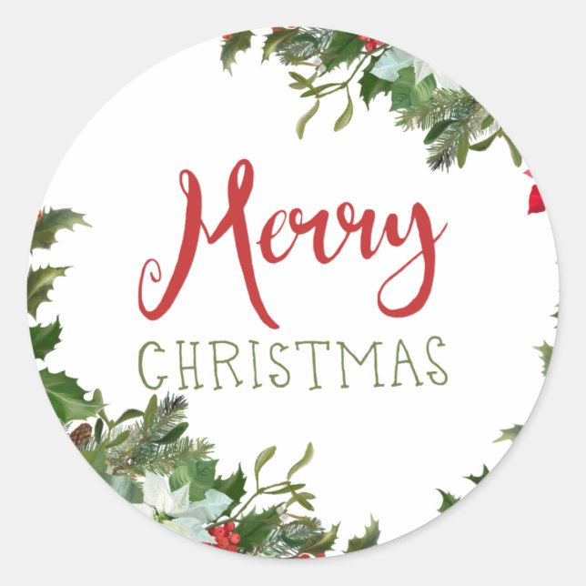 Frohe Weihnachtsgrün Runder Aufkleber (Vorderseite)