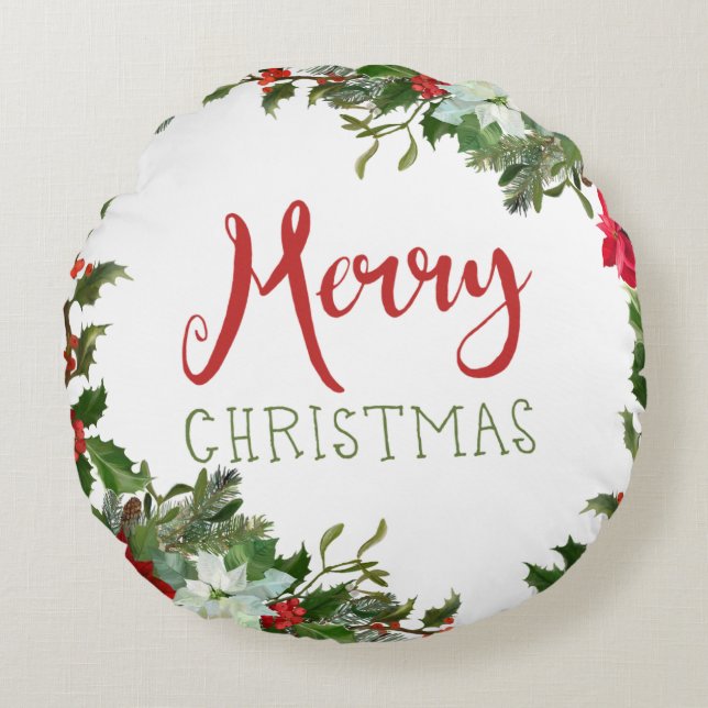 Frohe Weihnachtsgrün Rundes Kissen (Vorderseite)
