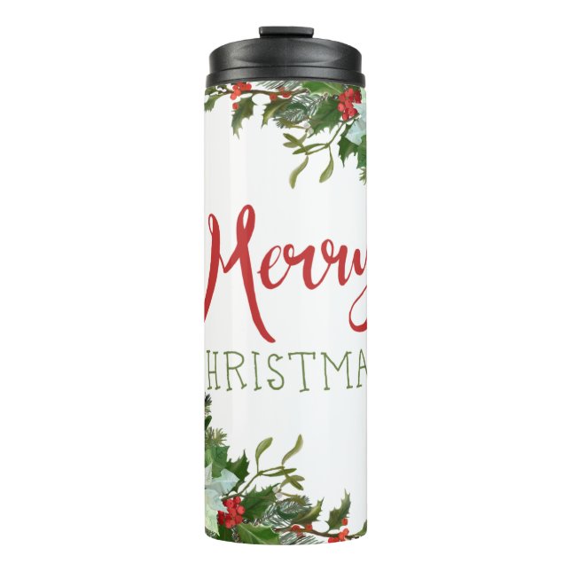 Frohe Weihnachtsgrün Thermosbecher (Vorderseite)