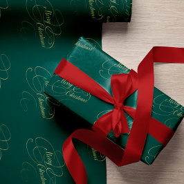 Frohe Weihnachtsgrün und goldene elegante Schrift Geschenkpapier