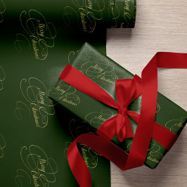 Frohe Weihnachtsgrün und goldene elegante Schrift Geschenkpapier