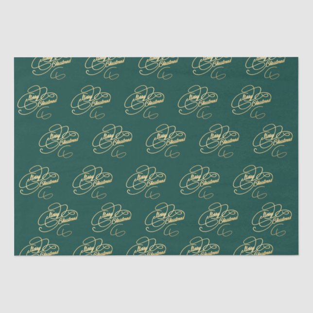 Frohe Weihnachtsgrün und goldene elegante Schrift Seidenpapier (Vorderseite)