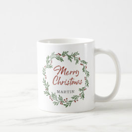 Frohe Weihnachtsgrün Wreath Personalisiert Kaffeetasse