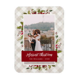 Frohe Weihnachtsgrünerie und Gingham-Foto Magnet