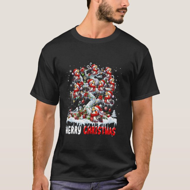 Frohe Weihnachtsgruppe Santa Cockatiels auf Tree F T-Shirt (Vorderseite)