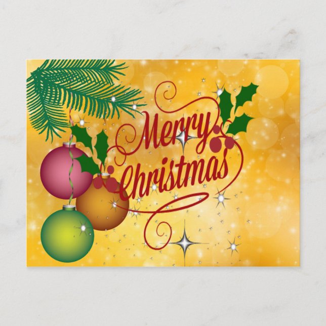 Frohe Weihnachtsgrüße auf dem goldenen Sternenhimm Postkarte (Vorderseite)