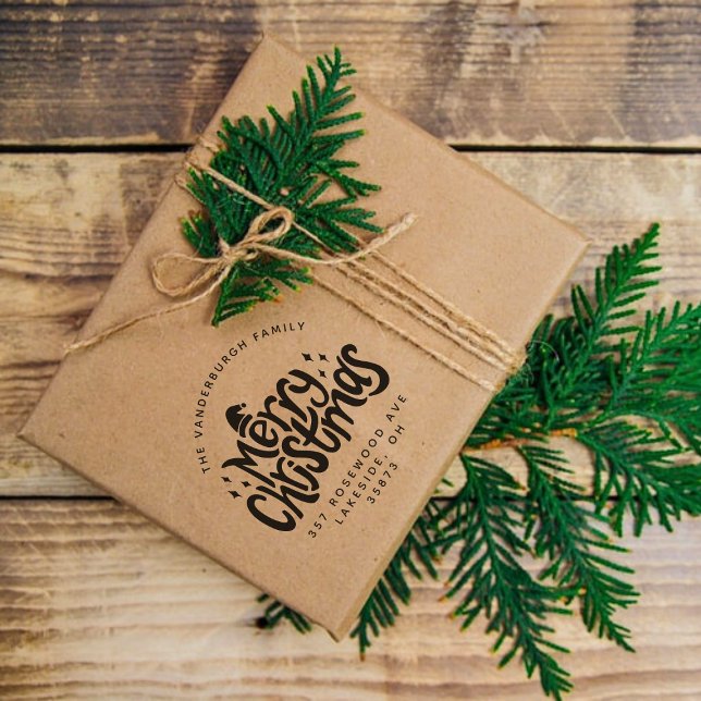 Frohe Weihnachtsgrüße Custom Rücksendeadresse Gummistempel (Von Creator hochgeladen)