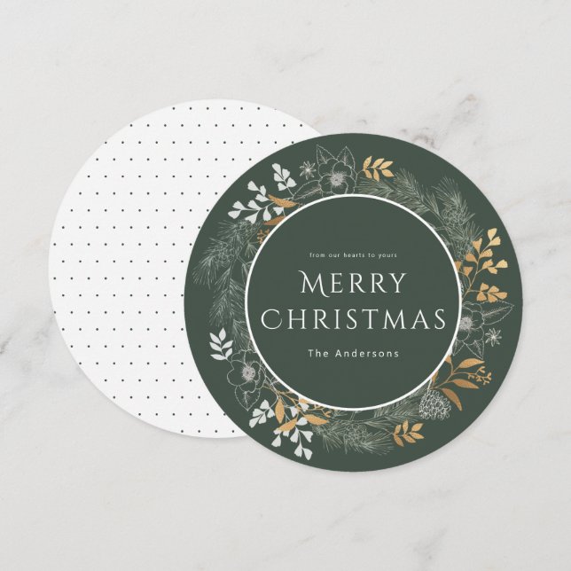 Frohe Weihnachtsgrüße Elegante Sage Gold Wreath (Vorne/Hinten)