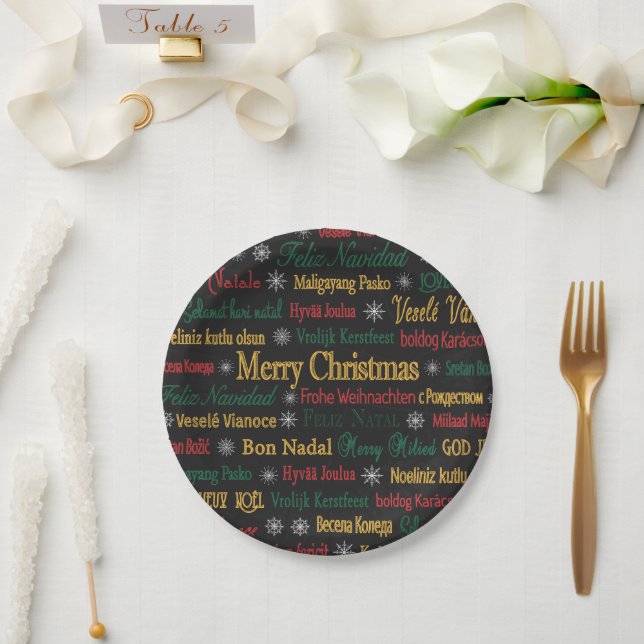 Frohe Weihnachtsgrüße in einer anderen Sprache | Pappteller (Hochzeit)