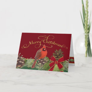 Frohe Weihnachtsgrüße Kardinal Pine Cones Feiertagskarte