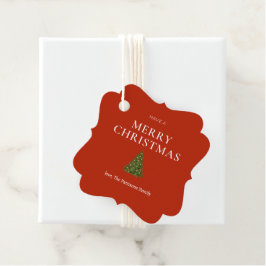 Frohe Weihnachtsgrüße mit Baum auf roten Sitten Geschenkanhänger