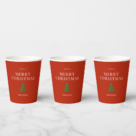 Frohe Weihnachtsgrüße mit Baum auf roten Sitten Pappbecher